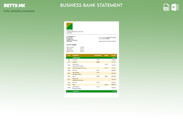 модерен стил Продуценти банка деловен банкарски извод Шаблон Word и PDF формат